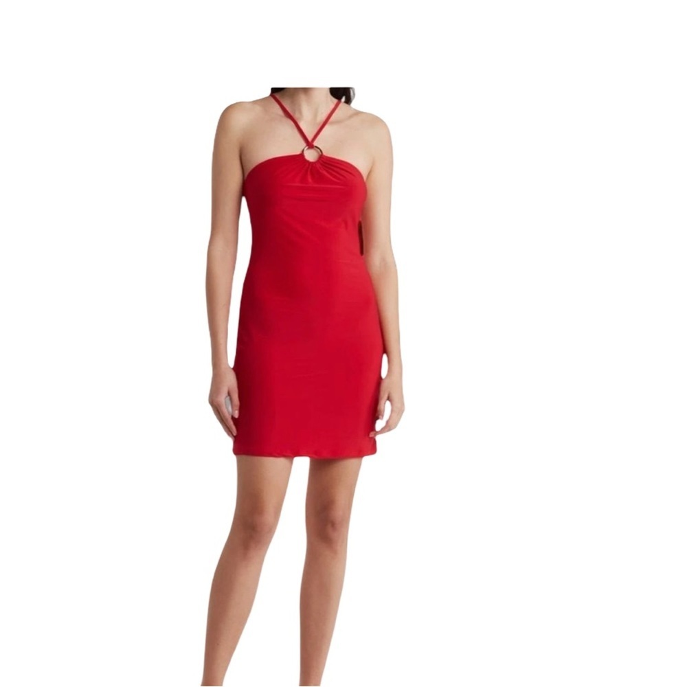 Bebe Halter Neck O-Ring Bodycon Mini Dress Red NWT Size XL